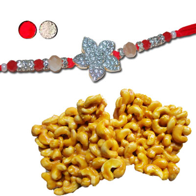 "AMERICAN DIAMOND (AD) RAKHIS -AD 4180 A (Single Rakhi), 250gms of KajuPakam Sweet - Click here to View more details about this Product